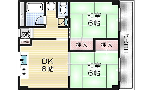 ハイツ奥田 ｜大阪府茨木市島2丁目(賃貸マンション2DK・2階・49.14㎡)の写真 その2