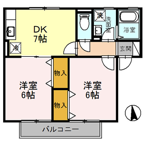 ハイカムールＢ棟 ｜大阪府高槻市大冠町2丁目(賃貸アパート2DK・2階・45.00㎡)の写真 その2