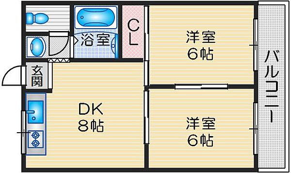 サンワロイヤルマンション 308｜大阪府高槻市栄町3丁目(賃貸マンション2DK・3階・40.50㎡)の写真 その2