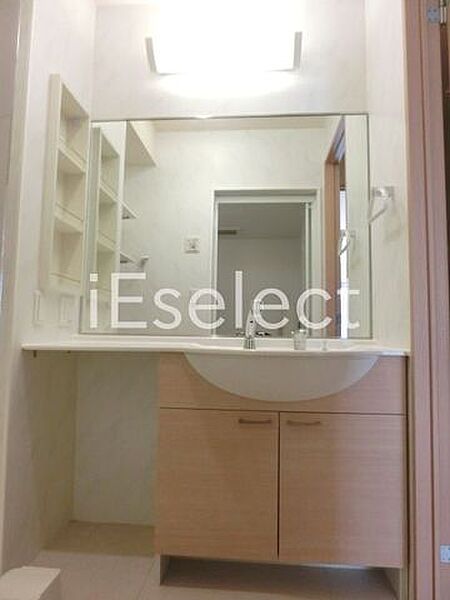 画像12:大きな鏡のある洗面台。
