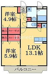 グランド・コーユー 3階2LDKの間取り