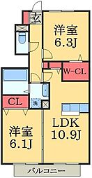 ヴィラージュ 1階2LDKの間取り