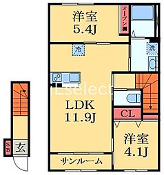 ハイツエスポワール2 2LDKの間取図画像