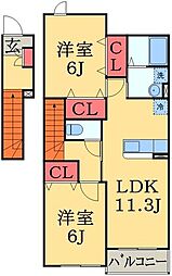 サンライズ幸和1 2LDKの間取図画像