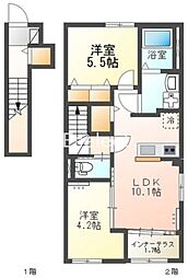 八街市八街にアパート 2LDKの間取図画像