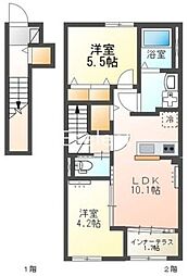八街市八街にアパート 2LDKの間取図画像