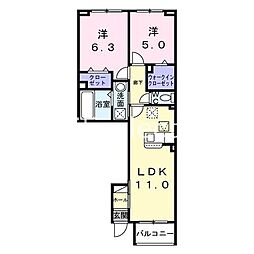 コーポ長嶋B 2LDKの間取図画像