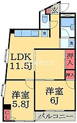 シーダーヒルズ都賀 2LDKの間取図画像