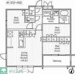 小田急小田原線 千歳船橋駅 徒歩8分の賃貸マンション 4階3LDKの間取り