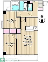 ソサエティ柿の木坂アネックス 4階2LDKの間取り