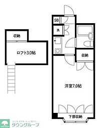 小田急小田原線 祖師ヶ谷大蔵駅 徒歩18分の賃貸アパート 3階1Kの間取り
