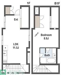 JR山手線 目黒駅 徒歩11分の賃貸マンション 1階1LDKの間取り