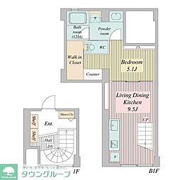 JR山手線 目黒駅 徒歩10分の賃貸マンション 1階1LDKの間取り