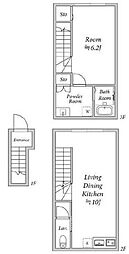 東急田園都市線 桜新町駅 徒歩6分の賃貸アパート 2階1LDKの間取り