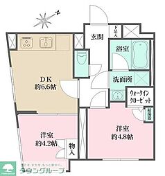 京急本線 鮫洲駅 徒歩8分の賃貸マンション 5階2DKの間取り