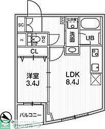 東急東横線 祐天寺駅 徒歩9分の賃貸マンション 1階1LDKの間取り