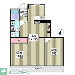 東急東横線 都立大学駅 徒歩12分の賃貸マンション 3階2DKの間取り