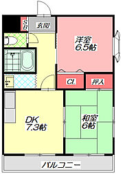 ローズハイム門真 3階2DKの間取り