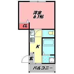 ハイツオークス3 1Kの間取図画像