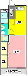 レジデンス鶴見緑地2番館 1DKの間取図画像