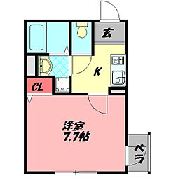 カーサクレスト清水2 1Kの間取図画像