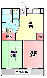 グリーンピア守口A棟 2DKの間取図画像