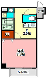 アヴェーレ早苗 1Kの間取図画像