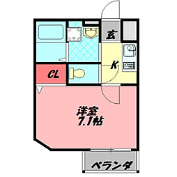 カーサクレスト清水2 1Kの間取図画像