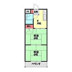 西三荘森岡ハイツ 2Kの間取図画像