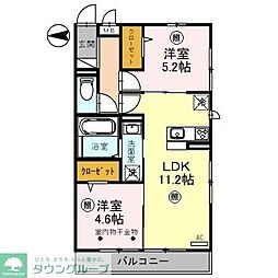 オークリーフ三郷　Ｂ棟 2階2LDKの間取り