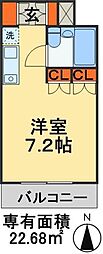 JR常磐線 柏駅 徒歩3分の賃貸マンション 6階1Kの間取り