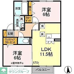 サニーハウス　Ａ棟 1階2LDKの間取り