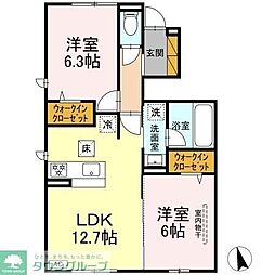 グレイスマチハタ 106 1階2LDKの間取り