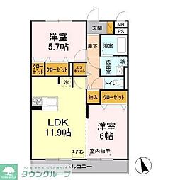 リヴェール　Ａ 3階2LDKの間取り