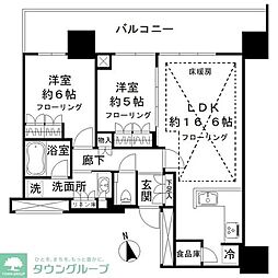 プラウドタワー小岩ファースト 20階2LDKの間取り