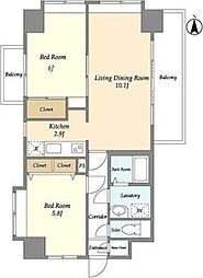 パークキューブ小岩 603 6階2LDKの間取り
