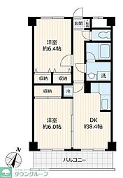 メゾンベルセーヌ 3階2DKの間取り