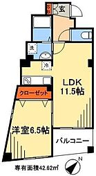 サンライズ市川 6階1LDKの間取り