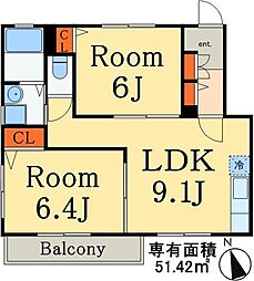 モントレゾール 2DKの間取図画像