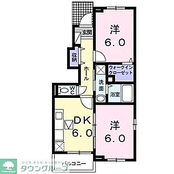 サニーヒルB館 2DKの間取図画像