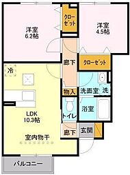 エクレール・みさと 2LDKの間取図画像
