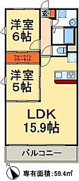 レジデンスラフィネ 2LDKの間取図画像