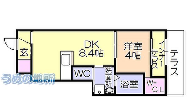 comfort・Ren 103｜福岡県久留米市南１丁目(賃貸アパート1LDK・1階・35.30㎡)の写真 その2