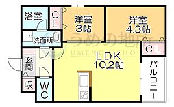 GlanZ 六ツ門 2LDKの間取図画像