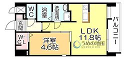 S-RESIDENCEMUTSUMONabreastI 1LDKの間取図画像