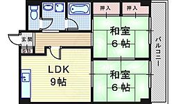 ハイム高木130 2DKの間取図画像