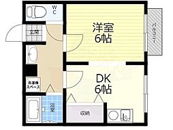 東園田イーストハイツ 1DKの間取図画像