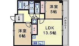 ラムール武庫之荘 2LDKの間取図画像