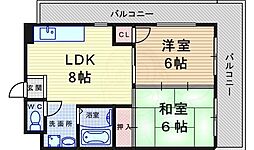 ウエルハイツ東園田 2LDKの間取図画像