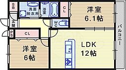 南塚口メディエートプラザ2 2LDKの間取図画像